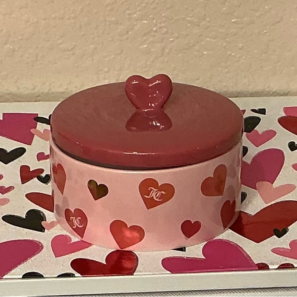 Juicy Couture Heart Patterned Pink Ceramic Trinket Box with Lid